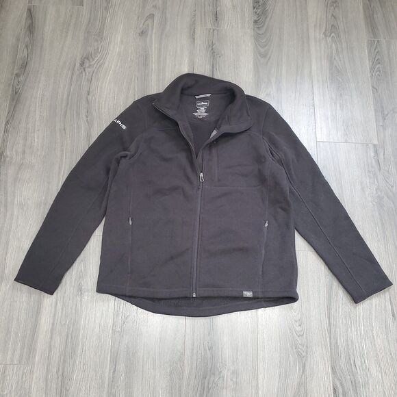 LL Bean Sweater Fleece Full Zip Men's L Slightly Fitted Black Charcoal LOGO - Picture 1 of 8